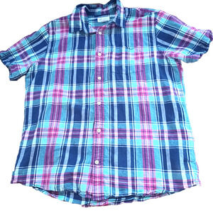 GAP Linen-Cotton Blend Multi-Color Plaid SS Button Down M 🌈